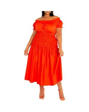 Buxom Couture Off The Shoulder Midi Dress - Red