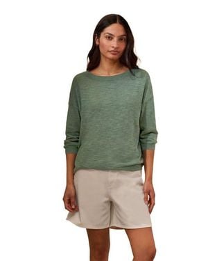 Celtic & Co. 3/4 Sleeve Linen Blend Crew Neck Top - Green
