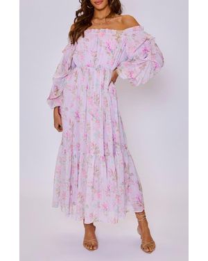 Vici Collection Meadow Floral Off The Shoulder Long Sleeve Maxi Dress - Purple