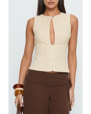 Princess Polly Heleena Keyhole Cotton & Linen Zip Tank - Brown