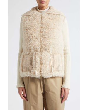 Moncler Quilted Faux Fur & Virgin Wool & Cashmere Down Vest - Natural