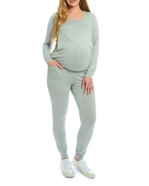 Everly Grey Whitney During & After 2-Piece Maternity/Nursing Top & Pant Set - Blue