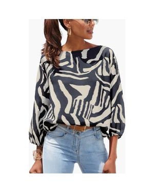 Lascana Boat Neck Balloon Sleeve Blouse - Blue