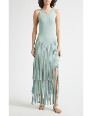 Toccin Jora Drop Waist Fringe Hem Maxi Dress - Blue