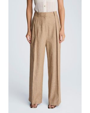 Kenneth Cole Double Pleat Wide Leg Linen Blend Pants - Natural