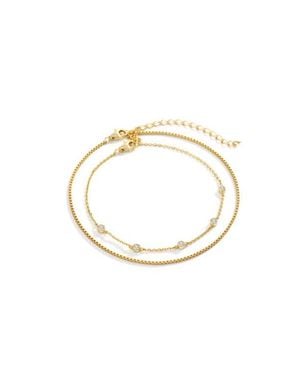 Mint & Lily Bezel Set Diamond Bracelet And Box Chain Bracelet Stacking Set - Metallic