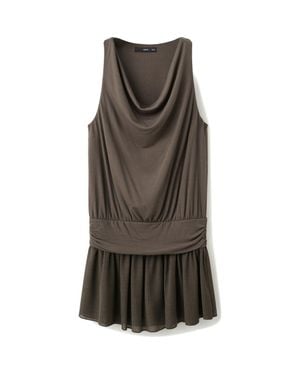Mango Draped Ruffle Hem Dress - Brown