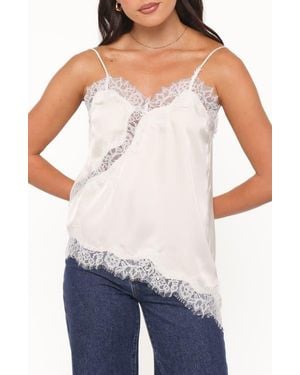 Petal & Pup Avere Lace Trim Asymmetric Satin Camisole - White