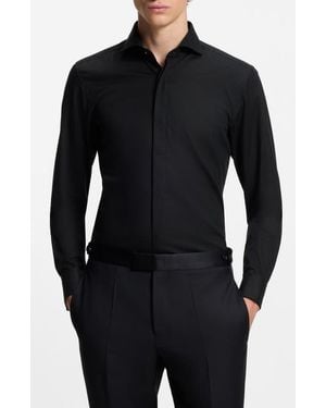 BOSS Hank Slim Fit Wrinkle Resistant Cotton Tuxedo Shirt - Black