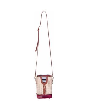 Kai & Vrosi Leather & Woven Straw Crossbody Bag - Pink