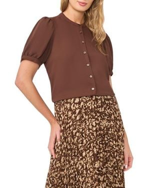Halogen® Puff Sleeve Button-Up Top - Brown