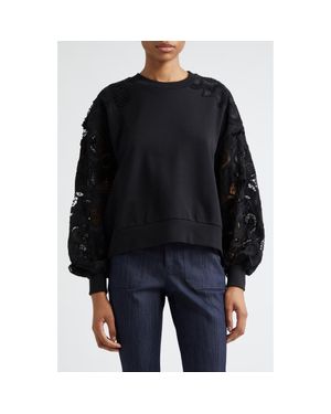 Cinq À Sept Lace Sleeve Cotton Sweatshirt - Black