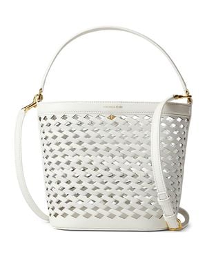 Veronica Beard Small Perforated Leather Bucket Bag - White
