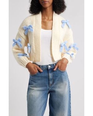 Roffe Accessories Bow Accent Crop Open Front Cardigan - Blue
