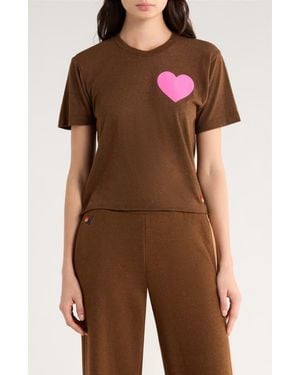 Aviator Nation Heart Boyfriend T-Shirt - Brown