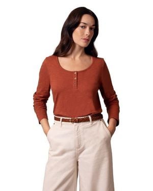 Celtic & Co. Henley Long-Sleeved Scoop Neck Top - Red