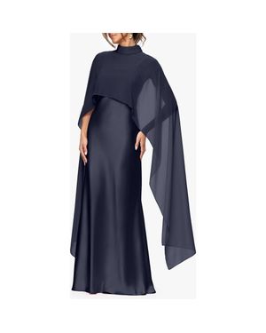 Xscape Evenings Satin Gown With Chiffon Overlay - Blue