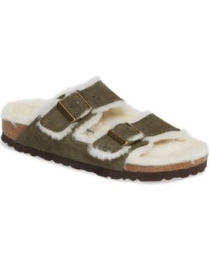 Birkenstock Arizona Genuine Shearling Lined Slide Sandal - Brown