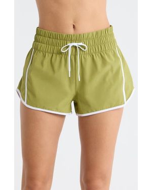 Rip Curl Smocked High Waist Drawstring Shorts - Green