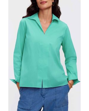 Foxcroft Agnes Split Cuff Popover Blouse - Green