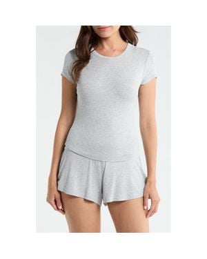 Lunya Soft Modal Rib Curved Hem Tee - Gray
