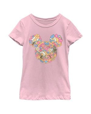 Mickey & Friends Girl's Flowers And Butterflies Ears Graphic T-Shirt - Pink