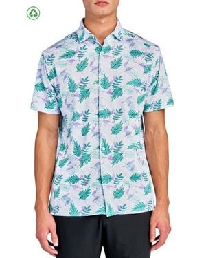 Con.struct Regular Fit Cheetah Leaf Print Recycled Performance Golf Button-Down Shirt - Blue