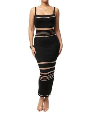 JLUXLABEL Striped Rib Knit Dress - Black
