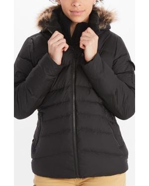 Marmot Ithaca 700 Fill Power Down Hooded Jacket With Faux Fur Trim - Black
