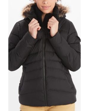 Marmot Ithaca 700 Fill Power Down Hooded Jacket With Faux Fur Trim - Black