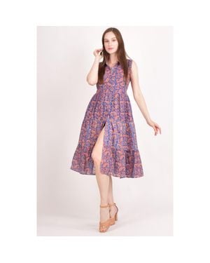 Ras Irina Embroidered Tiered Midi Dress - Purple