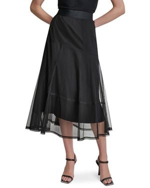 DKNY Layered Mesh Midi Skirt - Black