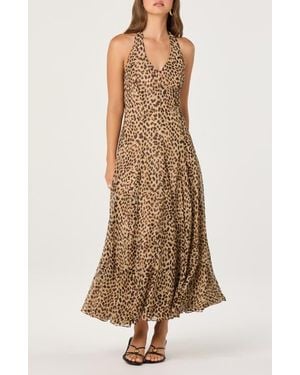 Astr Myra Print Halter Neck Midi Dress - Natural