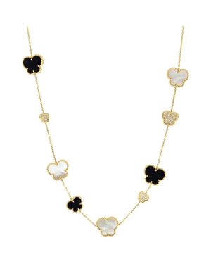 Effy 14K Diamond Mother Of Pearl & Onyx Clover Station Necklace - Metallic