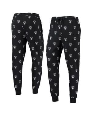 The Wild Collective Brooklyn Nets Allover Logo Jogger Pants - Black
