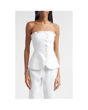 Posse Florence Strapless Ruffle Trim Linen Peplum Top - White