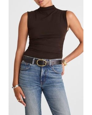 Madewell Ruched Mock Neck Sleeveless Top - Black