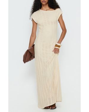 Princess Polly Break My Soul Cap Sleeve Pointelle Maxi Dress - Natural
