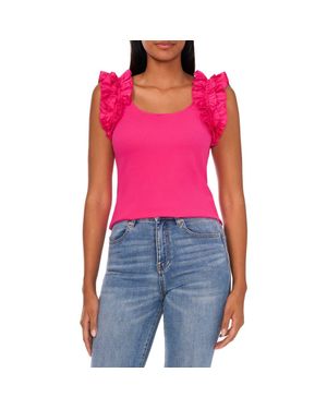 Cece Ruffle Shoulder Rib Tank - Red