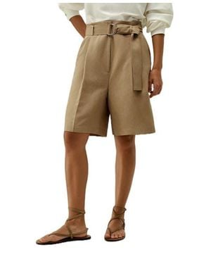 LILYSILK Chic Silk-Linen Blend Bermuda Shorts - Natural