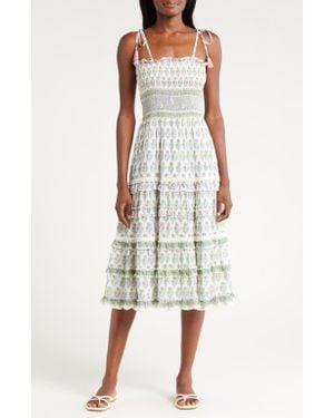 Alicia Bell Liberty Floral Tiered Cotton & Silk Sundress - Green