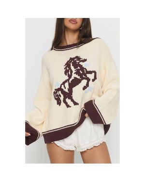 Princess Polly Rhianonn Horse Graphic Cotton Blend Sweater - Natural