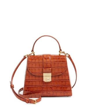 Veronica Beard Crest Lock Croc Embossed Leather Top Handle Bag - Red