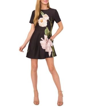 Ted Baker Placed Floral Short Sleeve Minidress - Black