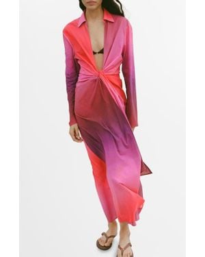 Mango Tie Dye Long Sleeve Cover-Up Maxi Dress - Pink
