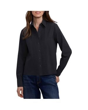 Foxcroft Jodie Pintuck Pleat Stretch Cotton Button-Up Shirt - Blue