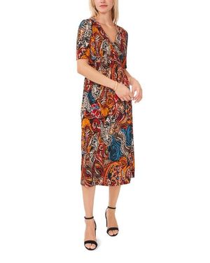 Chaus V-Neck Faux Wrap Midi Dress - Red