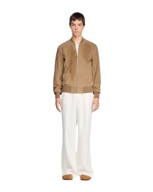 Sandro Zip-Up Split Leather Jacket - White