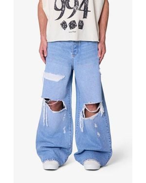 MNML Thermal Patch Relaxed Wide Leg Ripped Jeans - Blue
