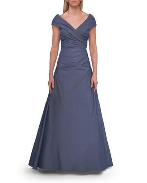 La Femme Off-The-Shoulder Stretch Taffeta A-Line Gown - Blue